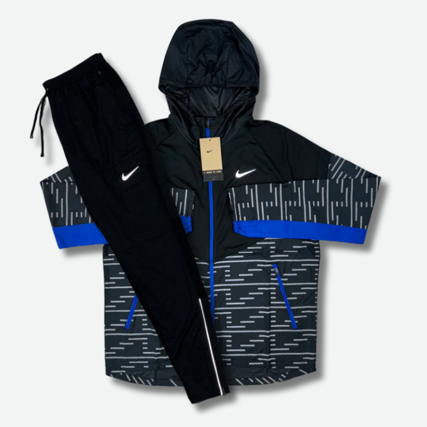 Ensemble survetement running Noir et bleu
