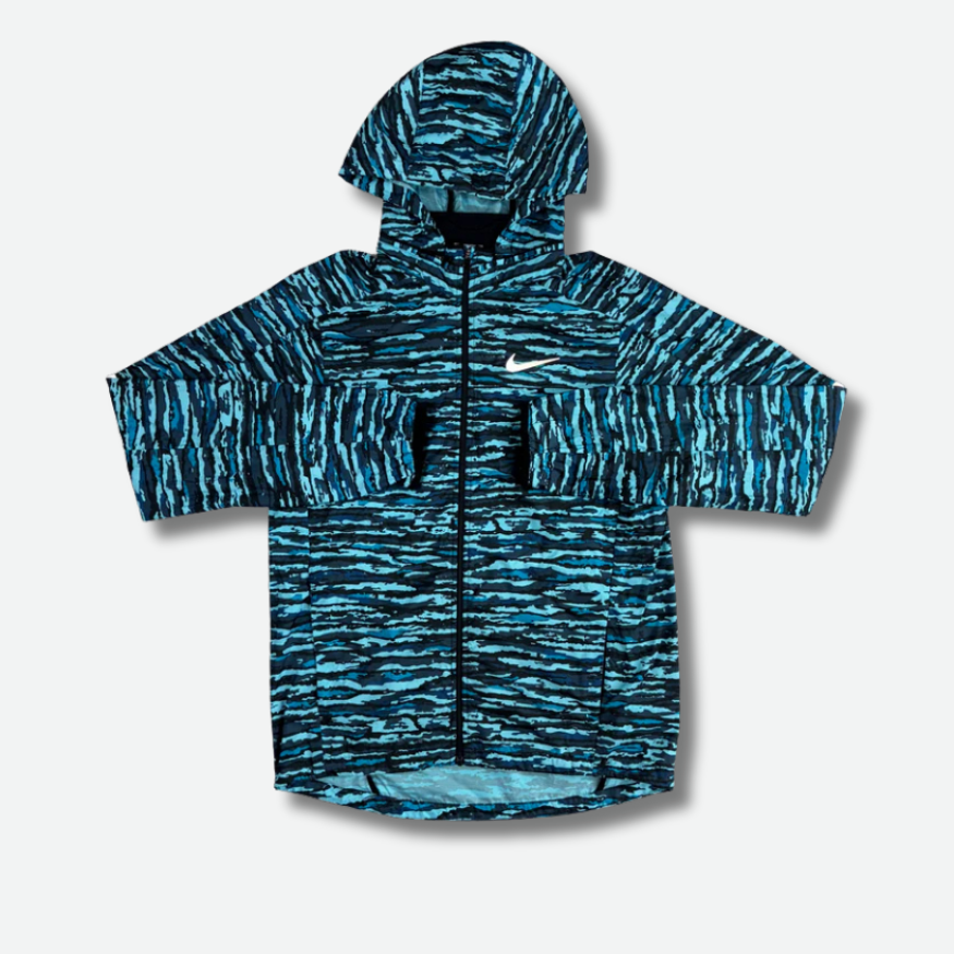 Veste a capuche N running Noir et bleu